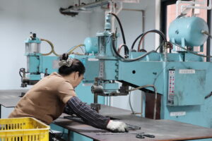Business meeting evaluating supplier partnership kitchen hardware